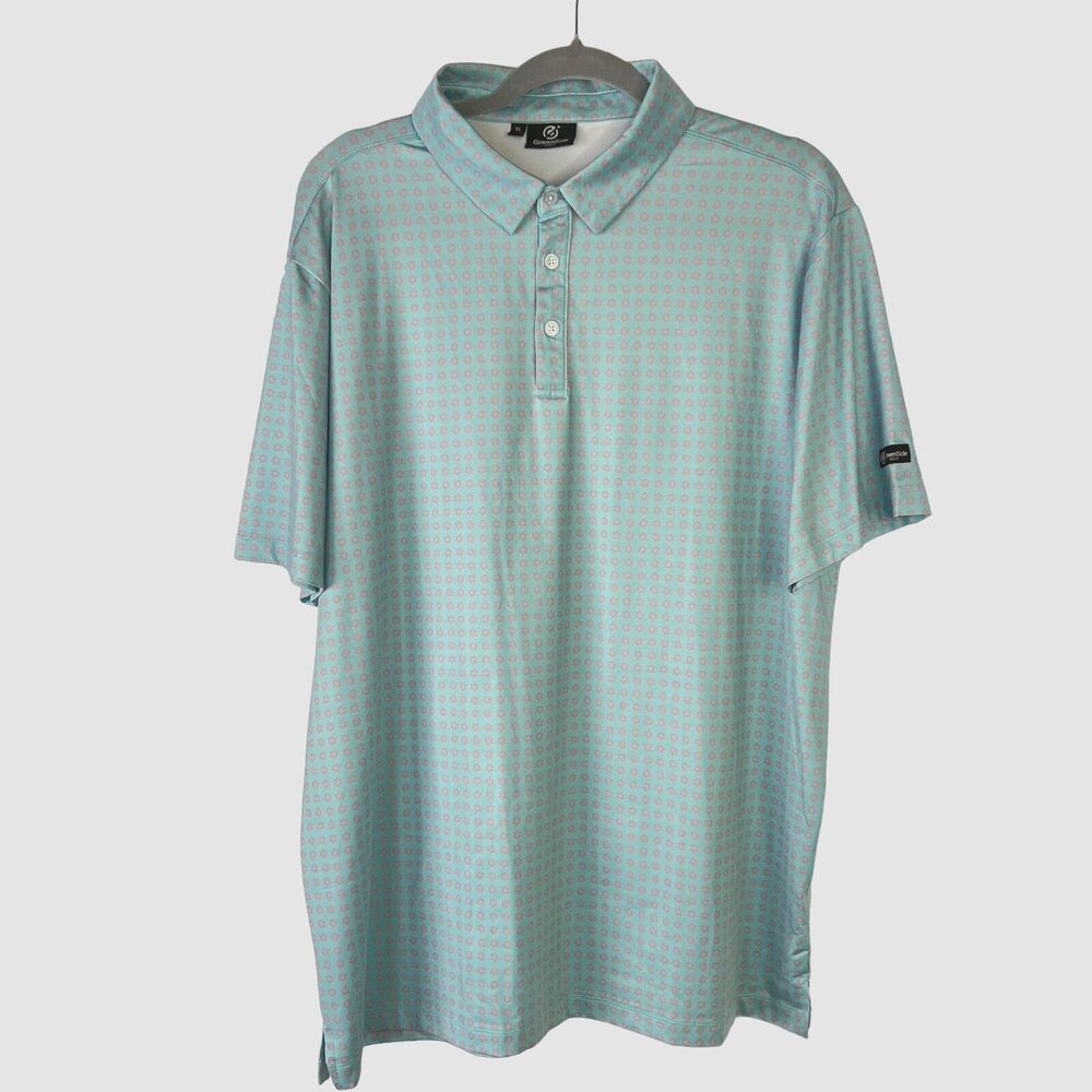 Greenside Golf Men's Size XL Golf Polo Shirt Light Blue with Pink Floral Graphic